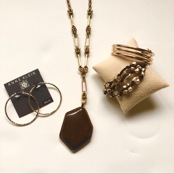 Large stone pendant brown w/ gold tone chain - Picture 8 of 9